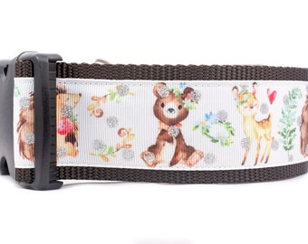 Forest Babies Dog Collar - 2 inch wide Dog Collar - Woodland dog collar - buckle or martingale collar - nature collar - boho dog collar