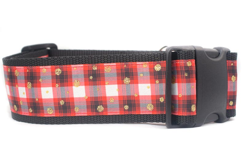 Red Plaid Dog Collar 2 inch wide for large dogs buckle or martingale collar boy dog collar rustic dog collar buffalo plaid collar image 1
