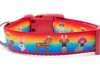 Pride Dogs Collar - 1 inch wide - buckle or martingale collar - LGBTQ dog collars - rainbow dog collar - Gay pride dog collar - pride flag