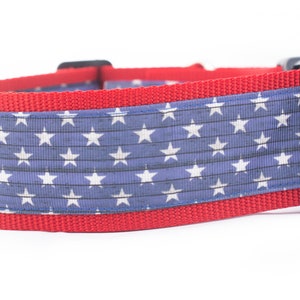 American Vintage 2 inch wide Dog Collar - buckle or martingale collar - patriotic dog collar - star dog collar - 4th of july collar - wood