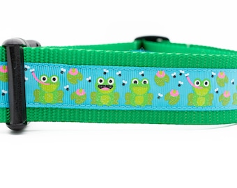 Silly Frog Dog Collar - 1.5 inch wide - buckle or martingale collar - funny dog collars - summer dog collar - cute dog collar