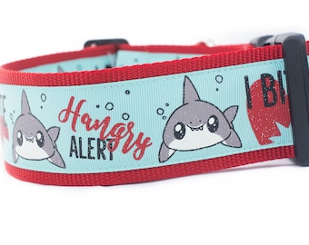 Shark Dog Collar - 2 inch wide - buckle or martingale collar - ocean dog collars - nautical collar - boy dog collar - i bite collar - hangry