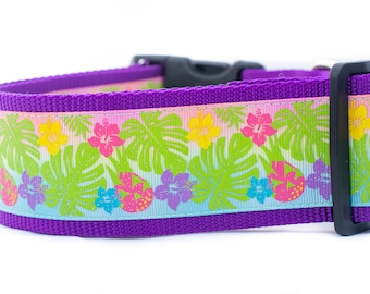 Hawaiian Tropics Dog Collar - 2 inch wide collar - buckle or martingale collar - beach dog collar - tropical collar - girl dog collar - big