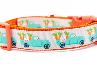 Easter Dog Collar - Bunny Dog Collar - 1 inch wide Dog Collar - buckle or martingale collar - Spring dog collar - rabbit - pickup truck