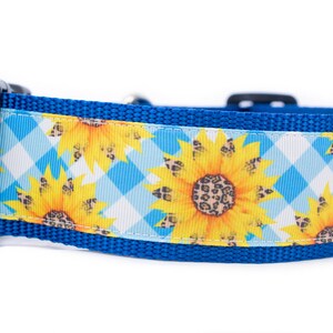 Gingham Sunflower Dog Collar - 2 inch wide collar - buckle or martingale collar - floral dog collar - plaid collar - boy dog collar