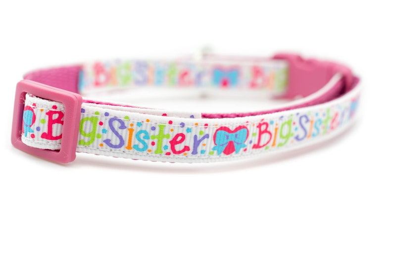 Big Sister Cat Collar 3/8 wide Bow breakaway buckle safety collar big sis cat collar kitten collar pink cat collar new baby zdjęcie 5