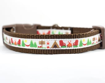 Camping Dog Collar - 1/2", 5/8" or 3/4" inch wide - for small dogs - rustic dog collar - summer dog collar - outdoor collar - boy dog collar