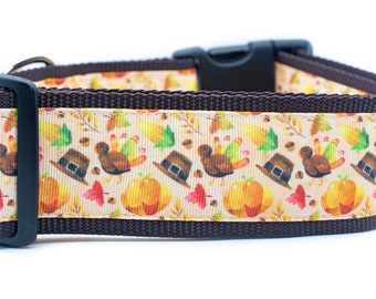 Thanksgiving Scatter Dog Collar - 2 inch wide - Thanksgiving dog collar - fall dog collar - holiday dog collar - autumn - turkey - leaves