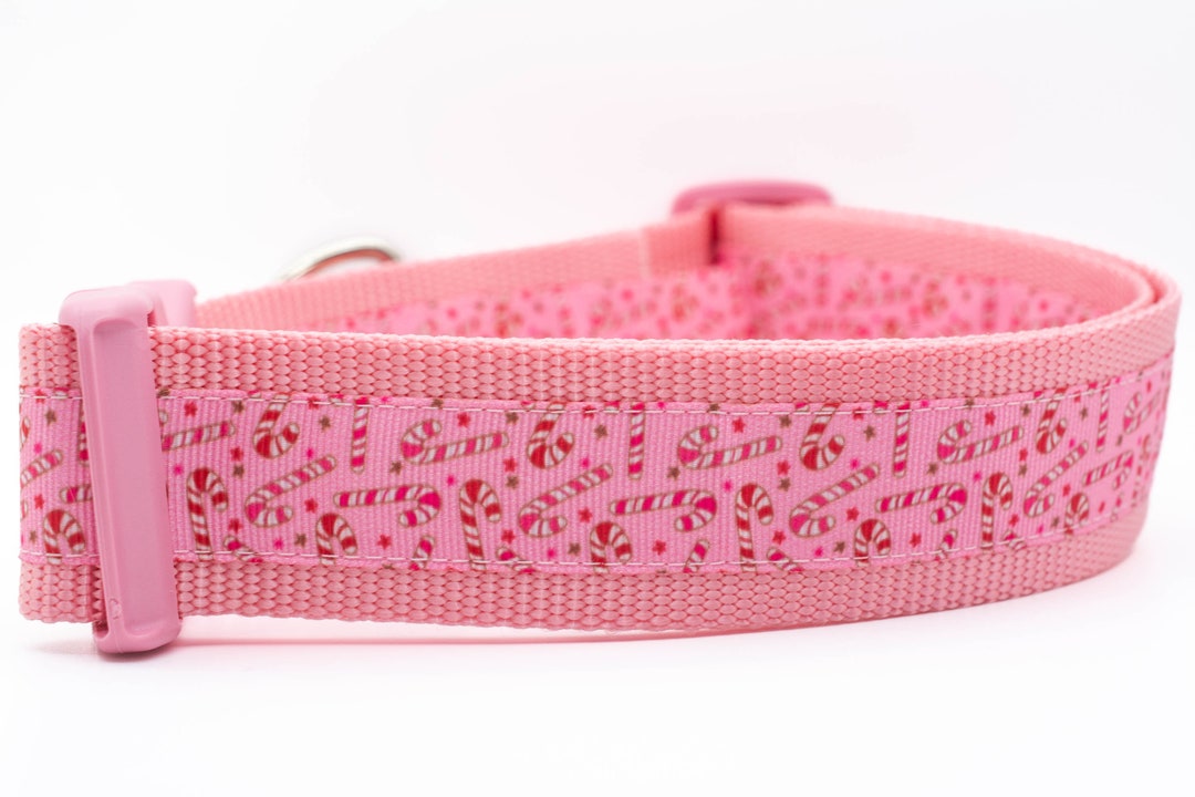 Pink Candy Cane Dog Collar 1.5 Wide Christmas Dog Collars Holiday Dog