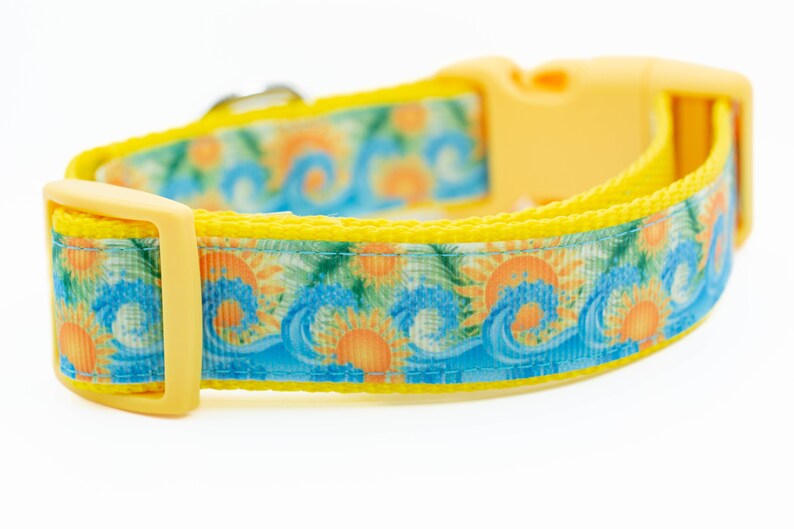 Summer Surf - 1 inch wide collar - buckle or martingale collar - nautical dog collar - summer dog collar - sunny dog collar - ocean waves image 4
