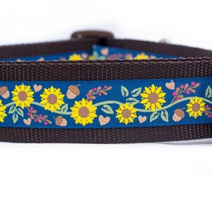 Fall Sunflower Dog Collar - 1.5 inch wide collar - buckle or martingale collar - floral dog collar - acorn collar - thanksgiving - halloween
