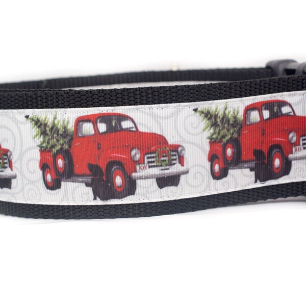 Christmas Pickup Dog Collar - 2 inch wide - buckle or martingale collar - christmas dog collar - holiday dog collar - vintage truck collar