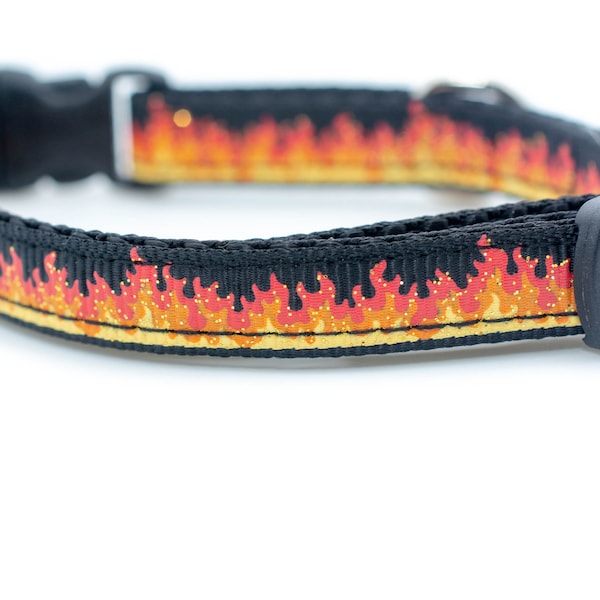 Flame Cat Collar - 3/8" wide - fire cat collar - boy cat collar - kitten collar - adjustable cat collar - male cat collar - safety cat