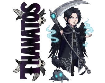 Pegatina de vinilo de Thanatos Adekastos Mythkins™, dios griego de la muerte. Resistente al agua y a los rayos UV.