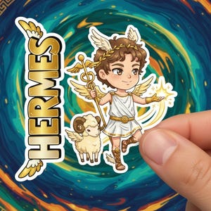 Hermes Sticker and Magnet – Kriophoros Mythkins™ – Messenger God and Ram-Bearer | Waterproof & UV-Proof