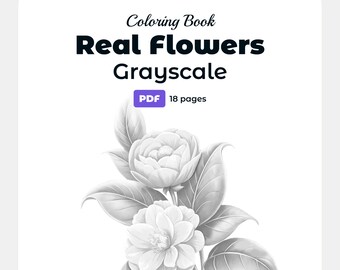 グレースケールの花の塗り絵、庭の花（15ページ）（PDF）