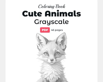 46 páginas para colorear de animales, libro para colorear en escala de grises, hojas para colorear de animales, páginas para colorear de animales para niños, adorables animales bebés - Descargar PDF