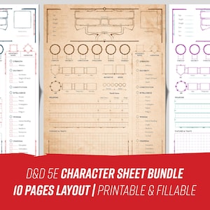 Jeu de feuilles de personnage MDN 5E | Mise en page de 10 pages | PDF imprimable et à remplir