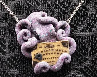 Octopus playing ouija board necklace, octopus jewelry, ouija jewelry, Halloween jewelry, spooky octopus, spirit board