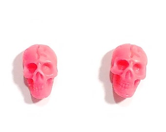 Pink Skull stud earrings, tiny skull earrings, rainbow skull earrings, small skull studs, plastic stud earring, skull jewelry, skull studs