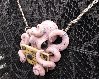 Octopus playing ouija board necklace, octopus jewelry, ouija jewelry, Halloween jewelry, spooky octopus, spirit board