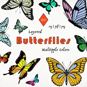 20 Butterfly Clipart SVG Bundle, Sublimation Butterflies Design, Gift Prefect for Scrapbooking, Butterfly Theme Gift Stickers