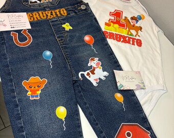 Cowboy Vaquero Rodeo Birthday Cumpleaños Customized Outfit Conjunto Overol Ropa Overalls, Onesie/T-Shirt : Baby, Toddler Clown