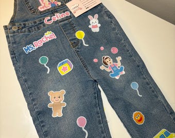 Personalized Custom Ms Teacher Birthday Outfit Overalls & T-Shirt Set Overol Camisa Conjunto Cumpleaños Personalizado Ropa Regalo Girl