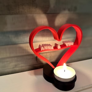 Individual tealight holder in heart shape with name custom-made