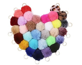 Set of Faux Fur Pom Pom Keychain Set | Furry Pom Keyring Lot | Fluffy Fur Ball keychains | Faux Fur Pom Accessories
