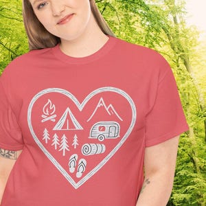 Heart Camping Tee: Nature Lover&#39;s Outdoor Adventure Shirt