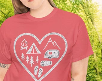 Heart Camping Tee: Nature Lover's Outdoor Adventure Shirt