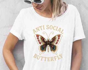 Anti Social Butterfly Graphic Tee: Unisex Softstyle T-Shirt