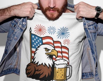 Camiseta gráfica de águila patriótica: Camisa de algodón grueso del 4 de julio