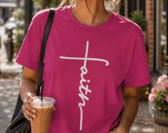 Faith Cross T-Shirt: Christian Gift, Vertical Jesus Design, Unisex Tee