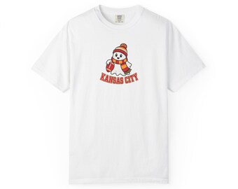 Kansas City Football Ghost Shirt | Comfort Colors Halloween Football Tee | Women's Fall Game Day Shirt