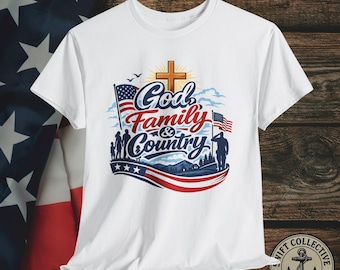 God Family and Country Tee | Patriotic Cross American Flag Shirt