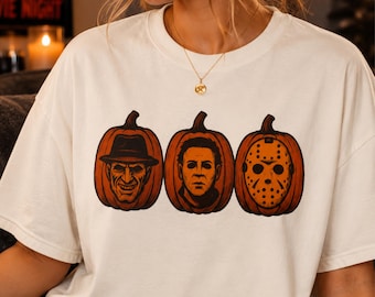 Horror Movie Shirt Pumpkin Trio  | Freddy, Michael, Jason Carved Pumpkins | Comfort Colors Cotton