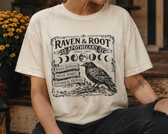 Vintage Apothecary Shirt - Halloween Comfort Colors Tee, Cottagecore Raven T-Shirt