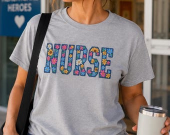Floral Nurse T-Shirt: Botanical Print Nurse Gift