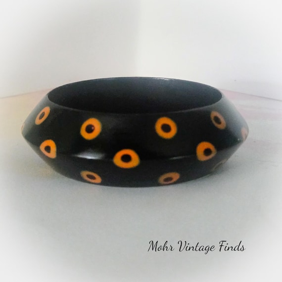 Vintage Chunky Black and Butterscotch Wood Angular Bangle