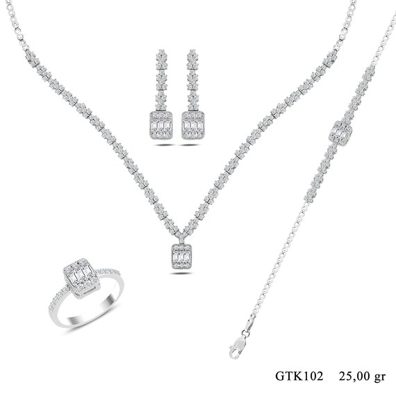 ファッションジュエリーセットス小さなスターリングシルバースタッドピアス女性ピアスイヤース女性シルバーイヤリングハートイヤリングシルバー女性用ラグジ ハンドメイドスターリングシルバージュエリーセット、ネックレス