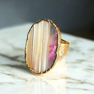 Natural Striped Agate Ring,Banded Agate Statement Ring,Handmade Adjustable Ring,Spiritual Crystal Jewelry,Unique Gift for Her