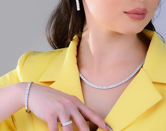 Set di gioielli in argento sterling fatti a mano, eleganti gioielli da sposa