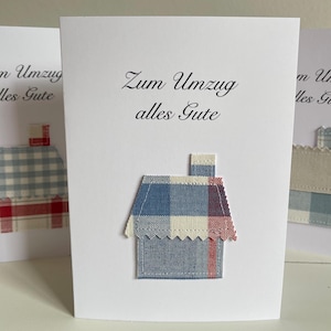 Handgemachte Einweihungskarte mit Haus für Umzug und neues Eigenheim, Grußkarte mit Spruch zum Einzug im neuem Zuhause, neuen Wohnung.