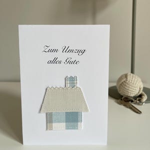 Handgemachte Einweihungskarte mit Stoff Haus für Umzug und neues Eigenheim, Grußkarte mit Spruch zum Einzug im neuem Zuhause, neuen Wohnung