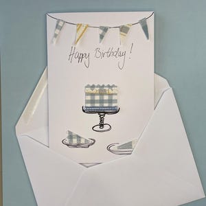 Geburtstagskarte mit Torte Wimpelkette aus Stoff Geschenk für Freundin Unikat Handgemachte Klappkarte