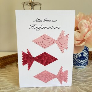 Handgemachte Klappkarte zur Konfirmation mit Stoff Fische. Individuelle kleines Geschenk. Ideal für das Geldgeschenk. DIN A6.