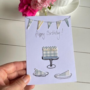 Geburtstagskarte für ihn für sie Glückwunschkarte mit Torte aus Stoff Unikat Karte Geburtstag Handgemachte Klappkarte