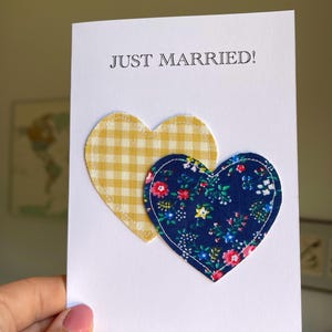 Hochzeitskarte mit Stoff Herzen zur Hochzeit handgemachte Karte Herzen Glückwunschkarte Hochzeit Doppelkarte A6 Braut Brautigam Just married
